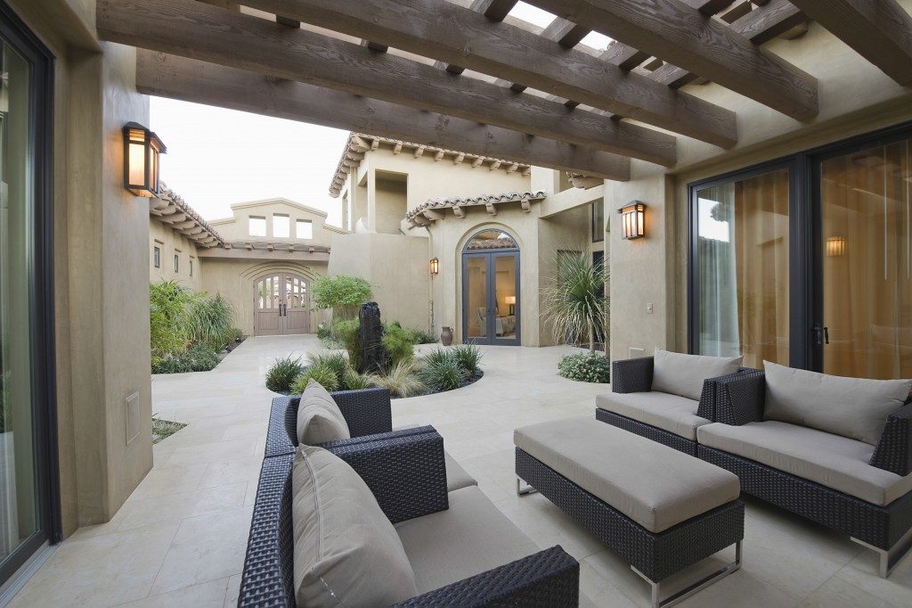 modernized patio with furniture