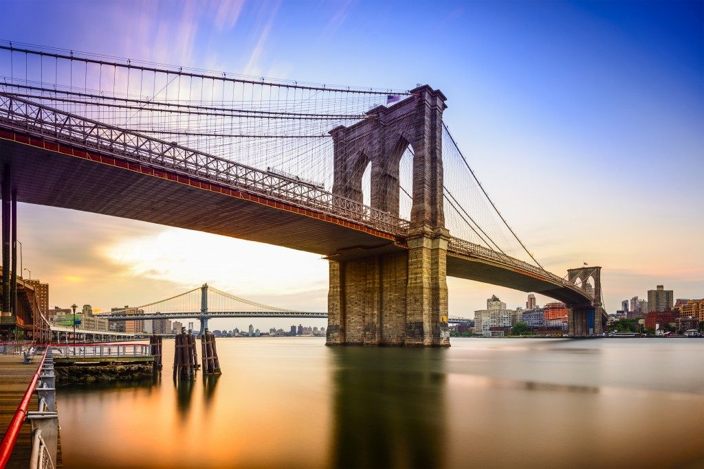 Brooklyn Bridge in New York City at dawn