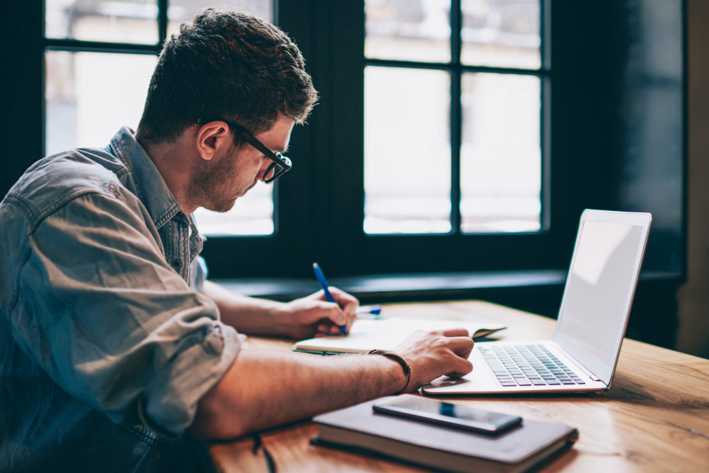 man focused on work