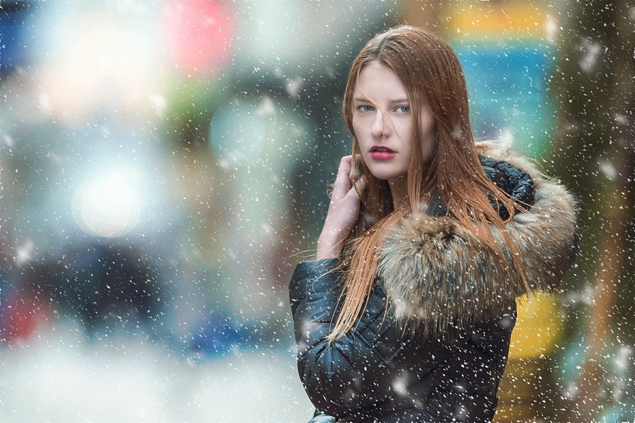 Model wearing winter clothes