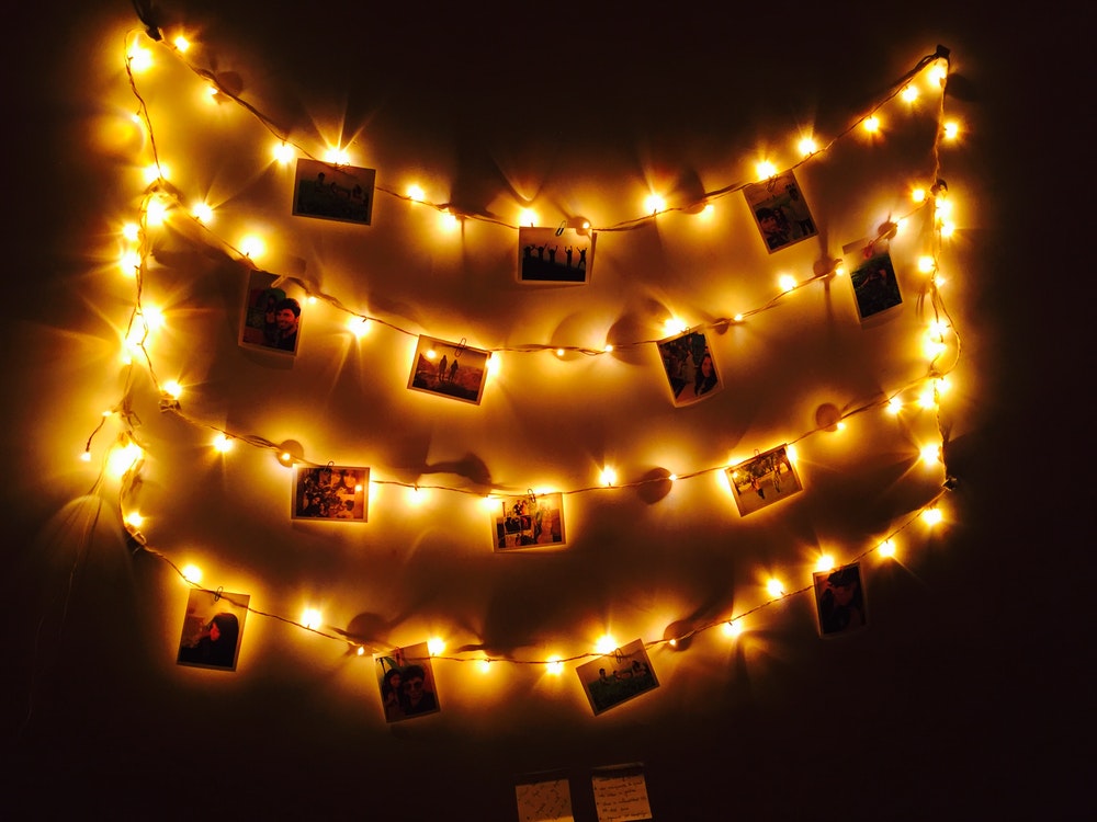 wall gallery with fairy lights