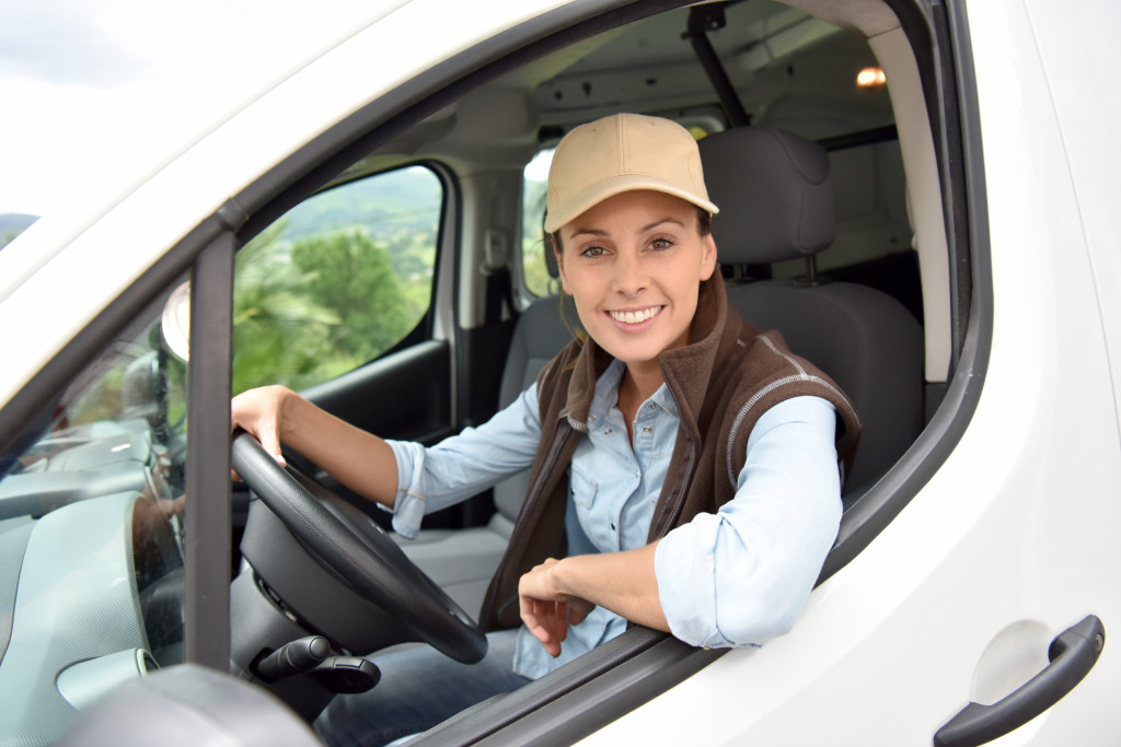 woman driving a van