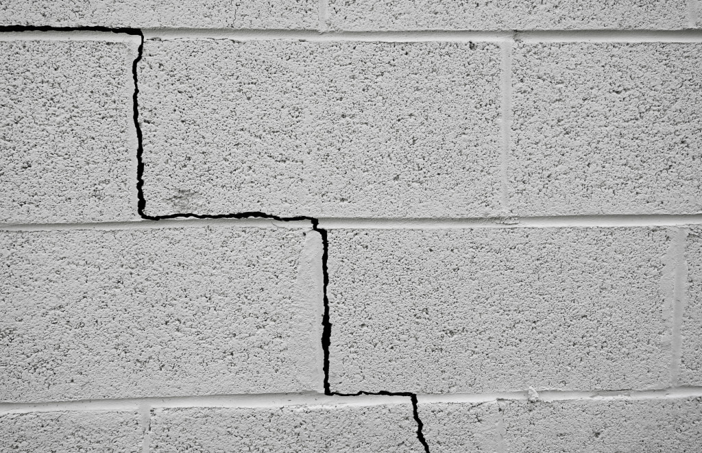 cinder block with crack on building