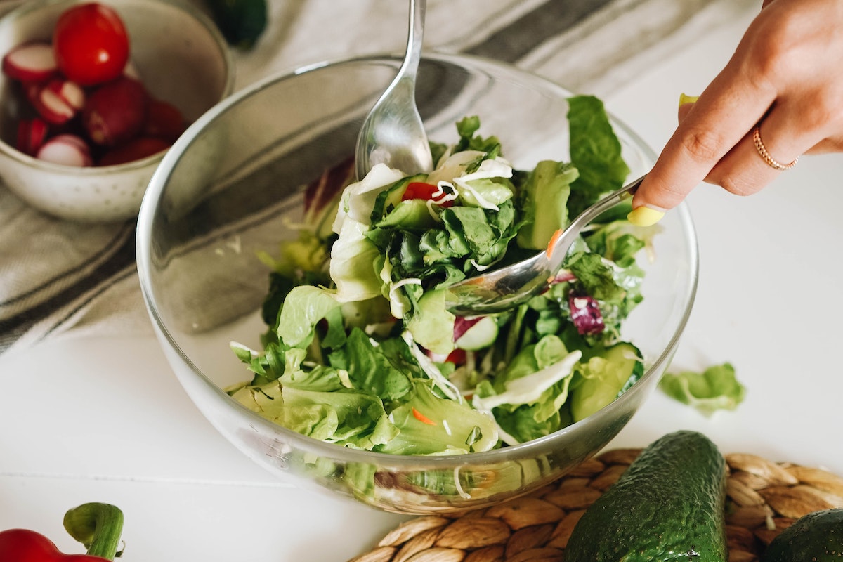 Green Vegetable Salad in Glass Bowl