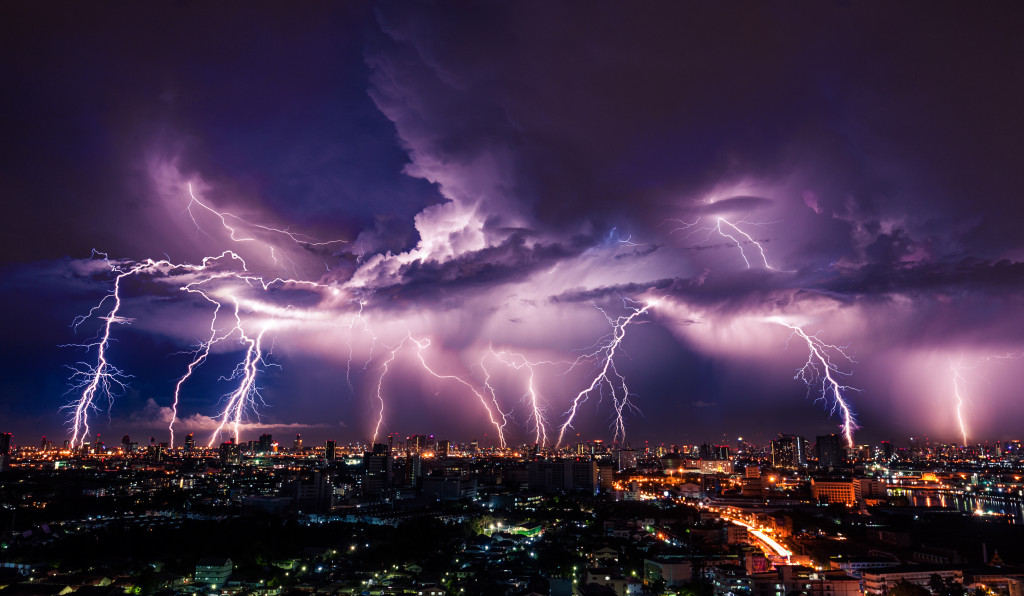 Storm and lightning over the city