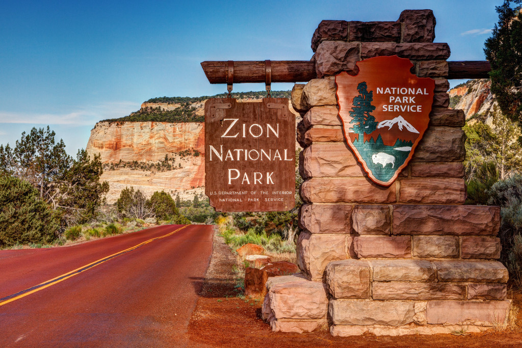 Sign at the entrance to Zion National Park.
