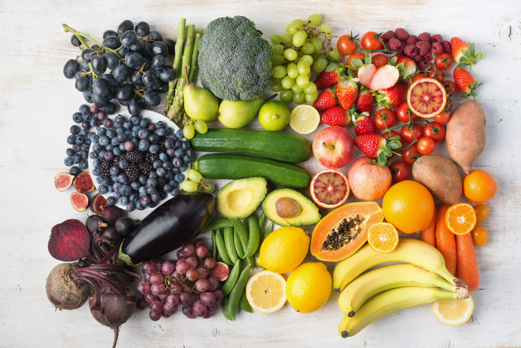 A variety of colorful fruits and vegetables