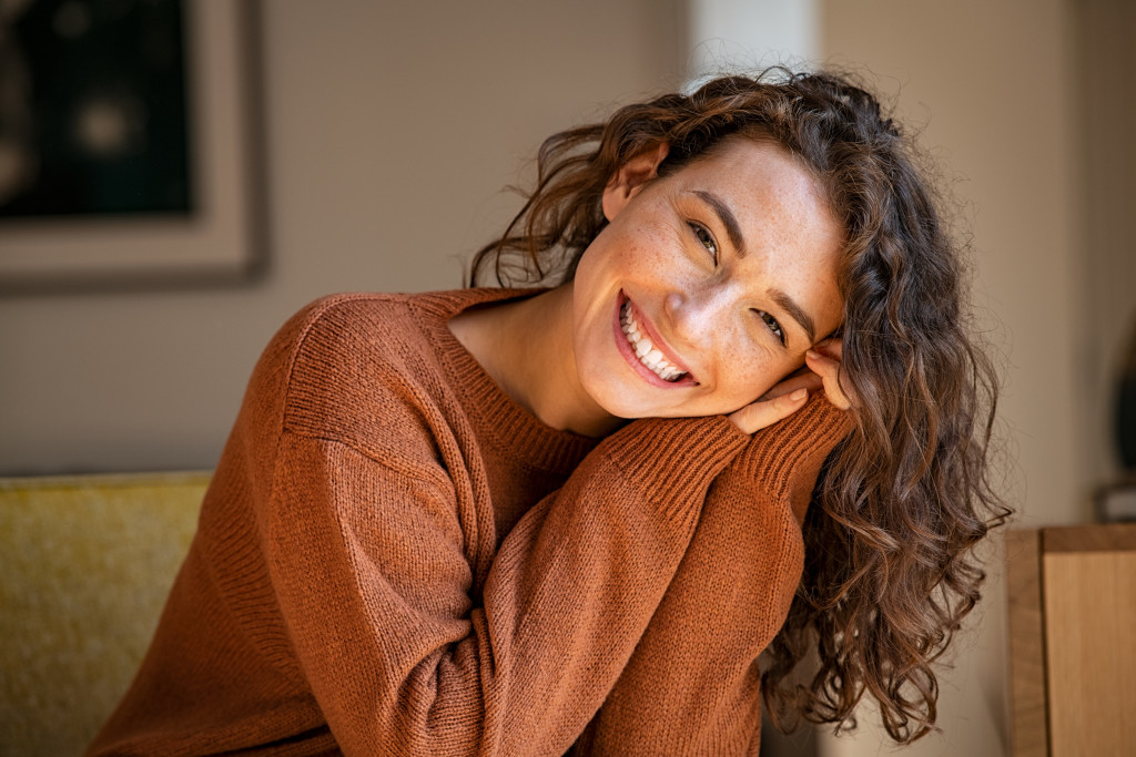 beautiful happy woman smiling at home