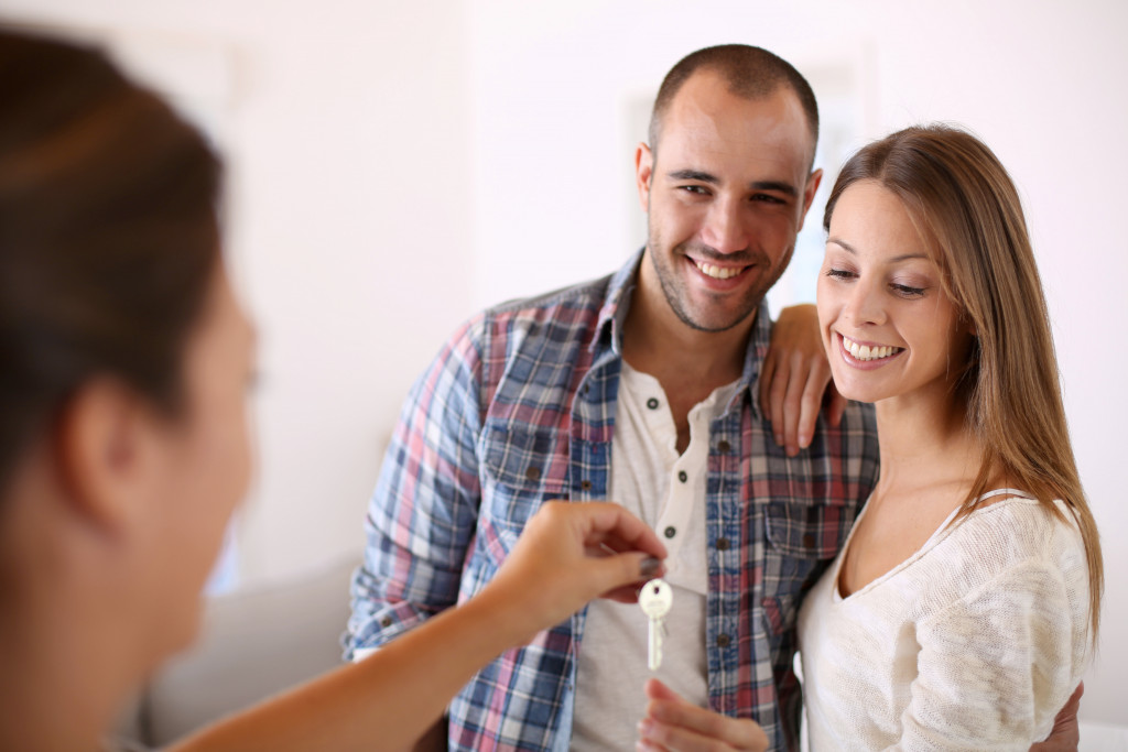 young couple in their new home