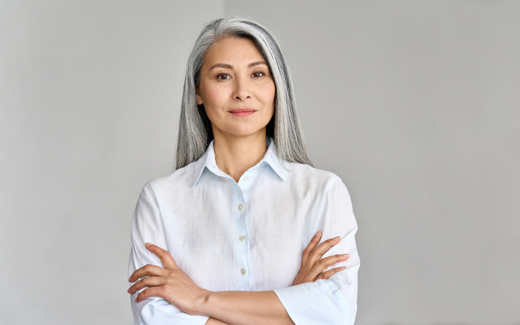 aged woman with grey hair