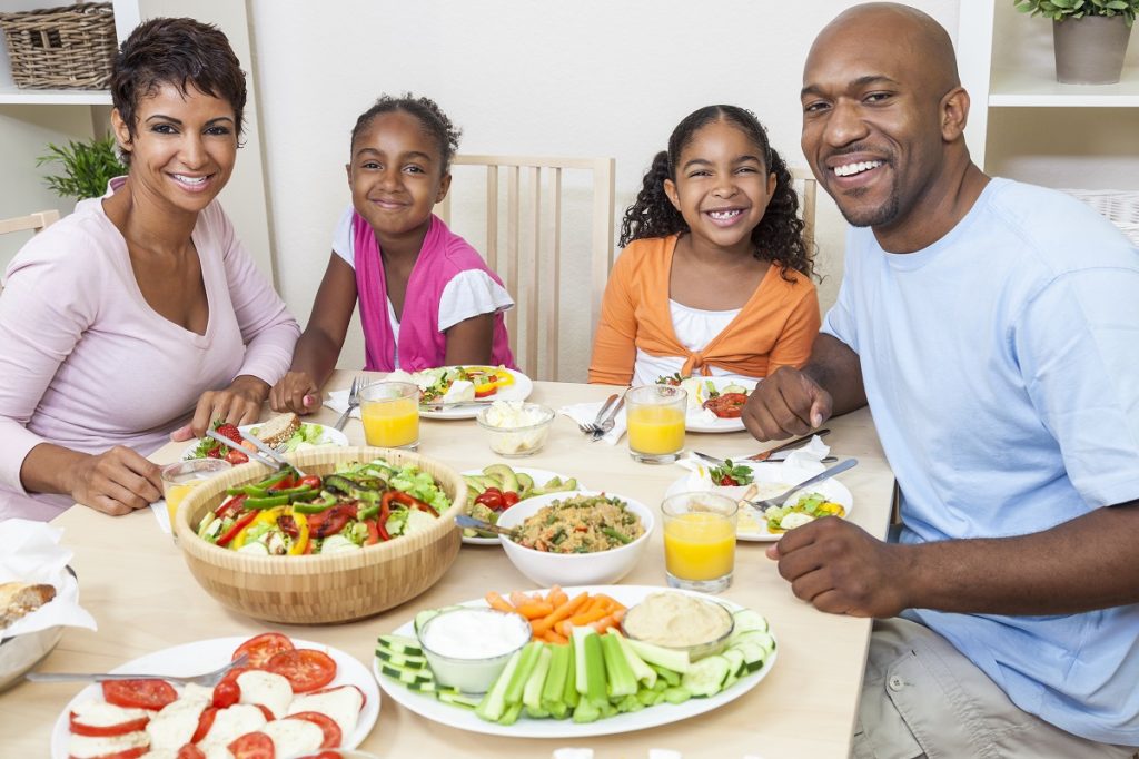 family eating healthy foods