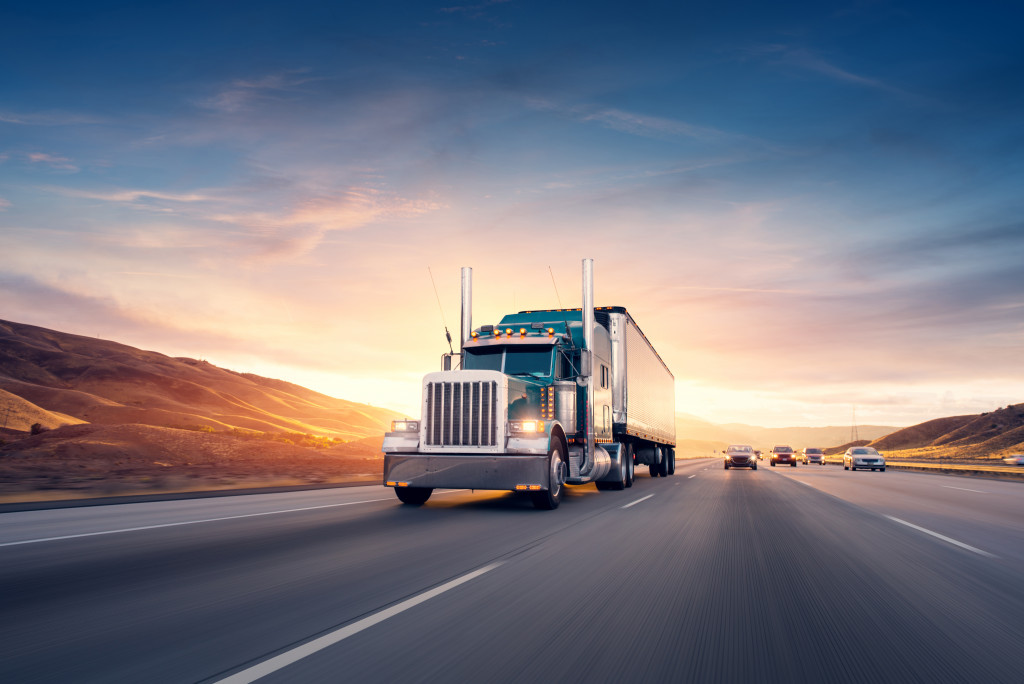 Truck in a highway going fast